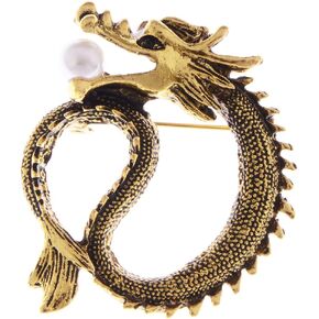 Alilang Antique Silvery Tone Frosted Crystal Stone Zodiac Chinese Dragon Brooch Pin