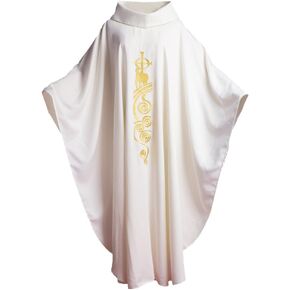 BLESSUME White Chasuble Church Lamb Embroidered Priest Roll Collared Vestments