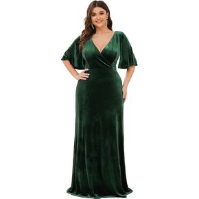 Ever-Pretty Women's Retro V-Neck Wrap Velvet Maxi Dress Plus Size Formal Dress 00861
