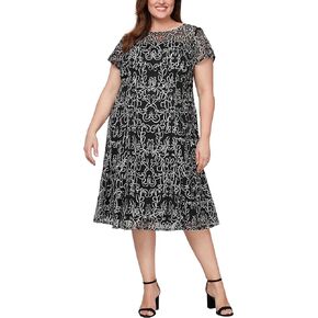 S.L. Fashions Women's Size Lace and Sequin Fit and Flare Dress Plus