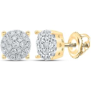 Jewels By Lux 10kt Yellow Gold Womens Round Diamond Cluster Earrings 1/4 Cttw