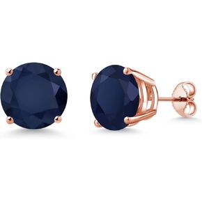 Gem Stone King 18K Rose Gold Plated Silver Blue Sapphire Stud Earrings For Women (9.90 Cttw, Round 10MM)