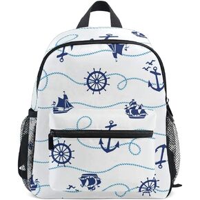 Bardic Toddler Kids Backpack Nautical Anchor Ship Pattern 12 Inch Preschool Backpack Mini Casual Daypack for Boy Girl