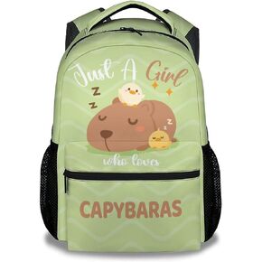 Capybara Backpacks for Girls - 16 Inch Cute Backpack for School - Green, Large Capacity, Durable, Lightweight Bookbag for Kids, Travel