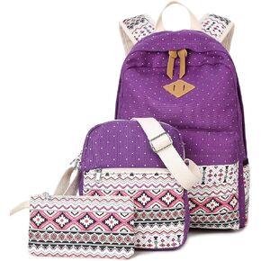 goldwheat Canvas Print Backpack Cute Teen Backpacks for Girls School Bag with Lunch Bag