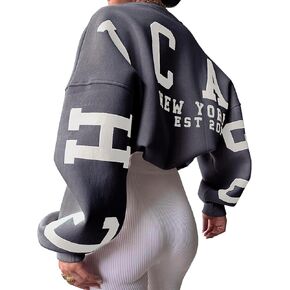 Womens Graphic Sweatshirt Y2K Oversize Letter Chicago Graphic Print Sweatshirt Drop Shoulder Crewneck Pullover Tops