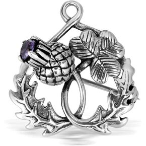 WithLoveSilver 925 Sterling Silver Classic Scottish Style Thistle Heart Leaf Clover Simulated Cubic Zirconia Brooch