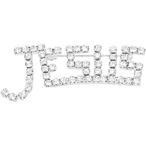Rosemarie's Religious Gifts Women's Unique Silver Tone Crystal Jesus Brooch, 1.75"