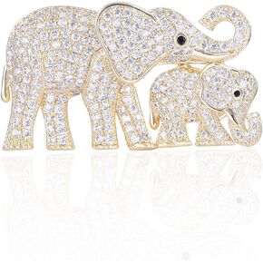 Cute Mother and Baby Elephants Brooch Pins Crystal Rhinestone Animal Kingdom Breastpin Broach