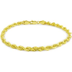 Nuragold 10k Yellow Gold 4mm Solid Rope Chain Diamond Cut Bracelet, Mens Jewelry Lobster Clasp 7" 7.5" 8" 8.5" 9"