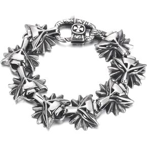 Klapgo Gothic Stainless Steel Fox Head Link Chain Bracelet for Men,Viking Retro Punk Bracelet Silver