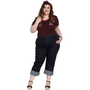 Hell Bunny Charlie Denim Jeans 50s Vintage Retro Capri Trousers 3/4 Pedal Pushers