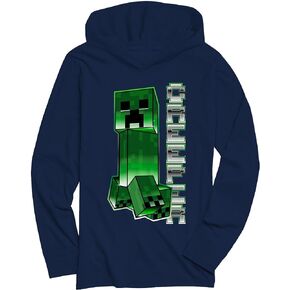 Minecraft Big Boys' Creeper Long Sleeve Hooded T-Shirt, Navy (S)
