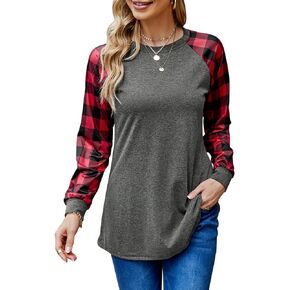 Miskely Women's Casual Color Block Long Sleeve Pullover Blouse with Pocket Loose Lightweight Tunic Tops Sweatshirt