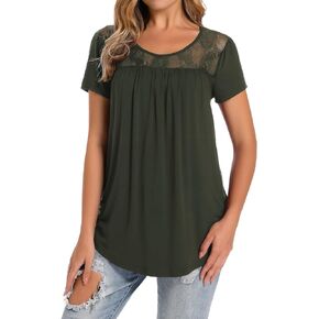 Women's Scoop Neck Pleated Blouse Top Tunic Shirt