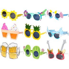9 Pairs Luau Themed Party Sunglasses Funny Hawaiian Sunglasses Summer Party Favors Photo Booth Props for family Beach Party Holiday Birthday Celebration Supplies Decoration
