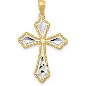 Solid 10k Yellow and White Gold Two Tone Diamond-Cut Cross Pendant (21mm x 31mm)