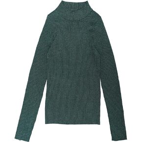 Allegra K Women's Long Sleeve Glitter Tops Mock Neck Ribbed Knit Top Slim Fit Basic Pullover Sweater Top