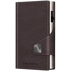 Tru Virtu® Card Wallet Click & Slide Coin Pocket I Credit Card Holder I Card Case RFID NFC Protection I Wallet Made of Genuine Italian Leather I Wallet I Slim Wallet (Nappa Brown/Silver) in Kuwait