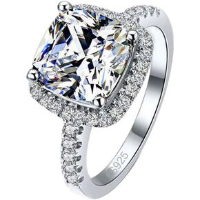 18k Gold Plated CZ Diamond Ring Square 2 Ct Princess Cut Cubic Zirconia Shiny Full Diamond Ring Sterling Silver 925 Wedding Engagement Ring for Women