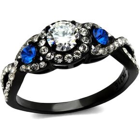 1.26 Carat Clear and Blue Cubic Zirconia Halo Stainless Steel Black Engagement Ring