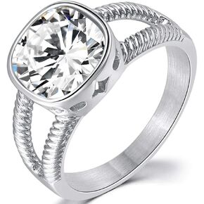 Jude Jewelers Stainless Steel Square Princess Cut Split Shank Wedding Engagement Propose Anniversary Statement Ring