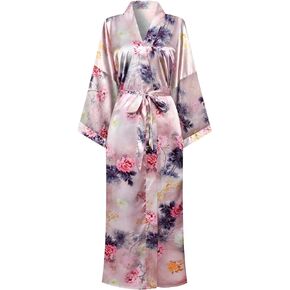 Plus Size Long Kimono Women Floral Robe Silky Loungewear Sleepwear Bridesmaid Bathrobe