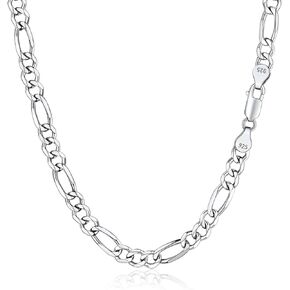 Italian Solid 925 Sterling Silver 5mm Diamond Cut Figaro Chain Necklace for Women Men