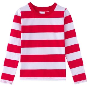 Spring&Gege Boys' Long Sleeve Striped T-Shirt Cotton Crew Neck Tees, Red and White Stripes, 2 Years