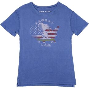 Peanuts Snoopy Little Kids USA Skateboard America Vintage Distressed T-Shirt Tee