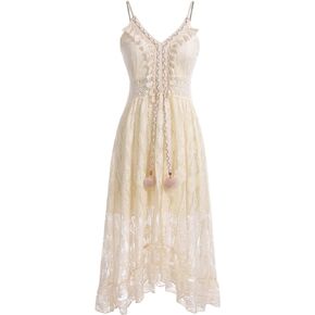 IWEMEK Women's Floral lace Maxi Dress Casual Short Sleeve Boho Flowy Dresses