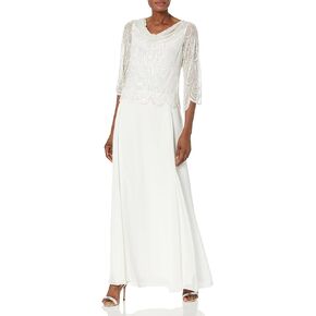 J Kara Women's Cowl Neck 3/4 Sleeve Beaded Pop Over Dress