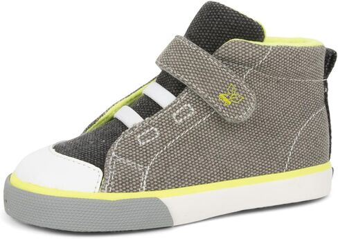 See Kai Run - Belmont Recycled High Top Sneaker for Little Kids, Gray/Lime, Toddler 4 in Saudi Arabia