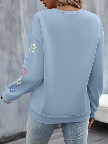 LOTUCY سترة للتوعية بمرض التوحد قمصان مدرسية للتعليم الخاص قمصان للمدافع عن التوحد قطعة ألغاز بلوفر in Kuwait