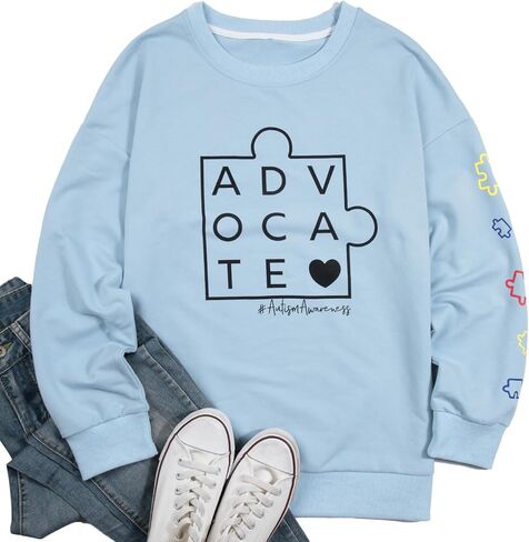 LOTUCY سترة للتوعية بمرض التوحد قمصان مدرسية للتعليم الخاص قمصان للمدافع عن التوحد قطعة ألغاز بلوفر in Kuwait