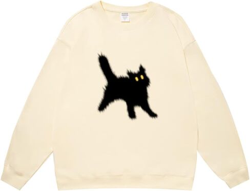 Hewlshawn Women's Crewneck Sweatshirts Oversized Casual Long Sleeve Cotton Fall Tops Cute Cat Pattern Pullover Sweatshirt in Saudi Arabia