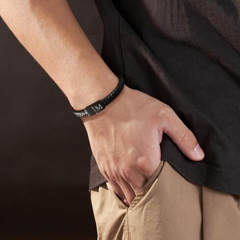 Valentines Day Gifts for Him - Genuine Leather Initial Bracelet Unique Gifts for Men/Teens in Saudi Arabia