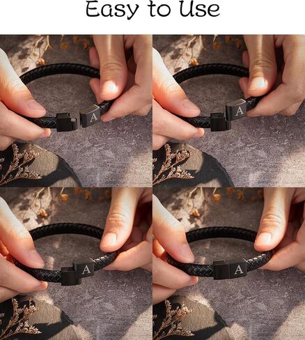 Valentines Day Gifts for Him - Genuine Leather Initial Bracelet Unique Gifts for Men/Teens in Saudi Arabia