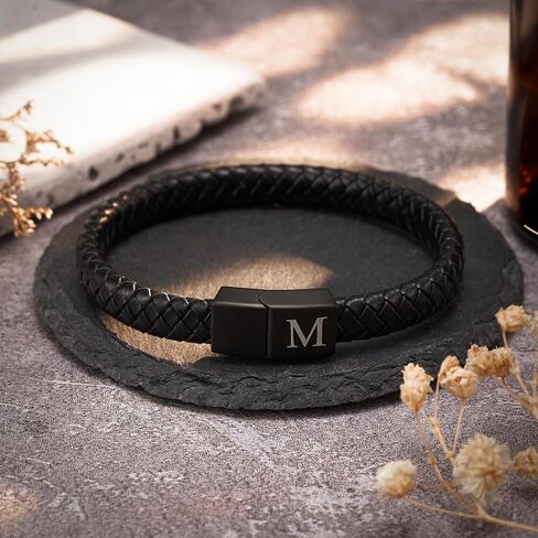 Valentines Day Gifts for Him - Genuine Leather Initial Bracelet Unique Gifts for Men/Teens in Saudi Arabia