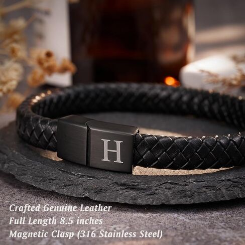 Valentines Day Gifts for Him - Genuine Leather Initial Bracelet Unique Gifts for Men/Teens in Saudi Arabia