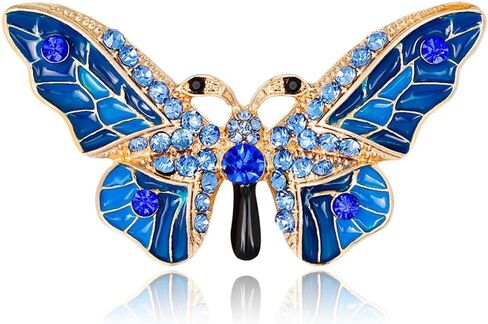 Rhinestone Blue Butterfly Brooch Pins for Women Vintage Alloy Insect Lapel Pin Safety Pin Corsage Fashion Jewelry Gift Accessories for Women Girls, Metal, no gemstone in Kuwait