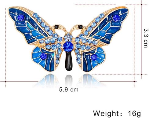Rhinestone Blue Butterfly Brooch Pins for Women Vintage Alloy Insect Lapel Pin Safety Pin Corsage Fashion Jewelry Gift Accessories for Women Girls, Metal, no gemstone in Kuwait