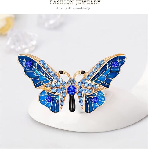 Rhinestone Blue Butterfly Brooch Pins for Women Vintage Alloy Insect Lapel Pin Safety Pin Corsage Fashion Jewelry Gift Accessories for Women Girls, Metal, no gemstone in Kuwait