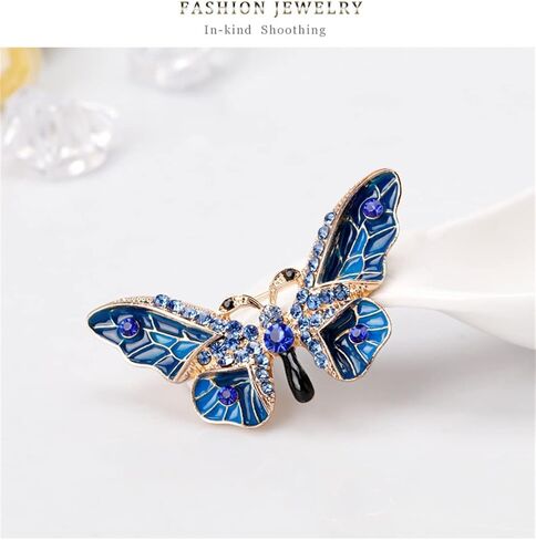 Rhinestone Blue Butterfly Brooch Pins for Women Vintage Alloy Insect Lapel Pin Safety Pin Corsage Fashion Jewelry Gift Accessories for Women Girls, Metal, no gemstone in Kuwait
