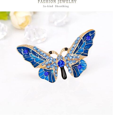 Rhinestone Blue Butterfly Brooch Pins for Women Vintage Alloy Insect Lapel Pin Safety Pin Corsage Fashion Jewelry Gift Accessories for Women Girls, Metal, no gemstone in Kuwait
