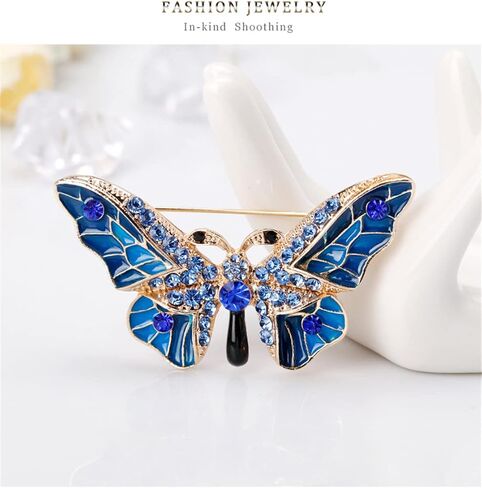 Rhinestone Blue Butterfly Brooch Pins for Women Vintage Alloy Insect Lapel Pin Safety Pin Corsage Fashion Jewelry Gift Accessories for Women Girls, Metal, no gemstone in Kuwait