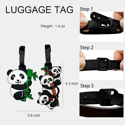 2-Pack Luggage Tags Panda Cute Anime Cartoon Animal Colorful Silicone ID Tags for Suitcases Bags Travel Perfect for Teens Adults (Panda B) in Saudi Arabia