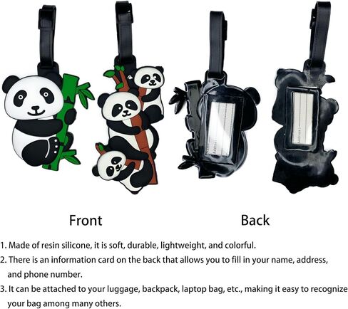 2-Pack Luggage Tags Panda Cute Anime Cartoon Animal Colorful Silicone ID Tags for Suitcases Bags Travel Perfect for Teens Adults (Panda B) in Saudi Arabia