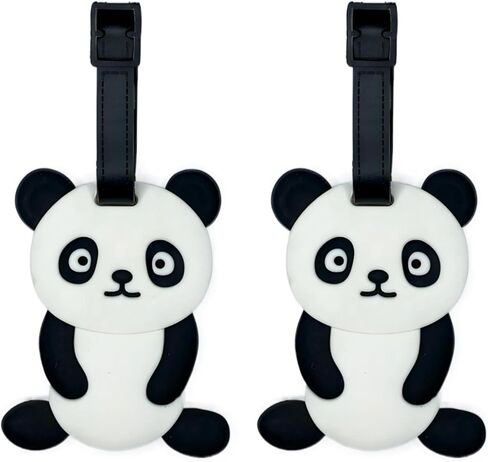 2-Pack Luggage Tags Panda Cute Anime Cartoon Animal Colorful Silicone ID Tags for Suitcases Bags Travel Perfect for Teens Adults (Panda B) in Kuwait