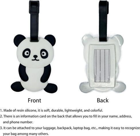2-Pack Luggage Tags Panda Cute Anime Cartoon Animal Colorful Silicone ID Tags for Suitcases Bags Travel Perfect for Teens Adults (Panda B) in Kuwait